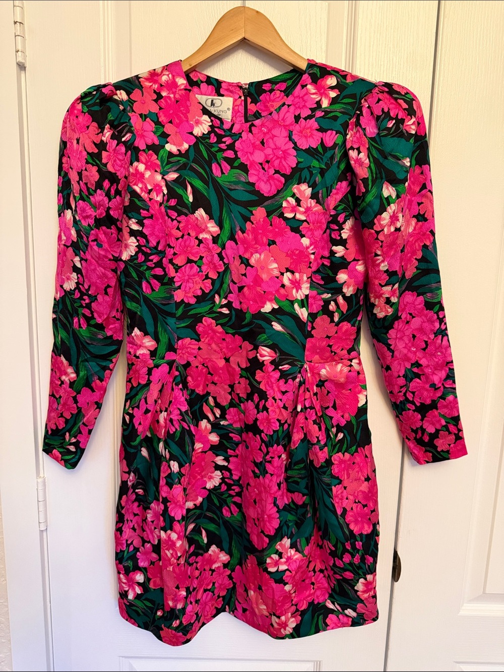 Flora Kung Pink Floral Silk Long-Sleeve Dress